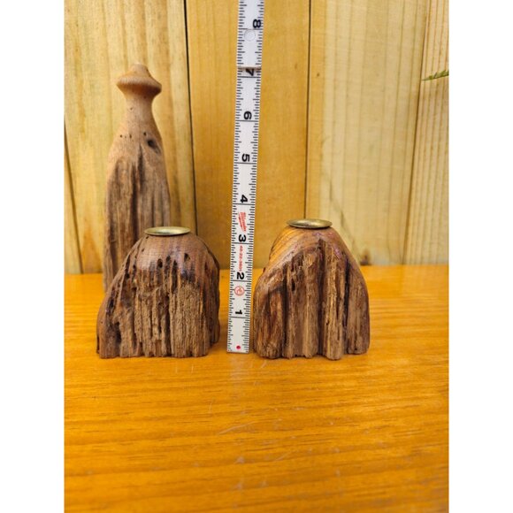 Collection of 3 Unique Vintage Rustic Live Edge Candle Holders - Picture 8 of 13